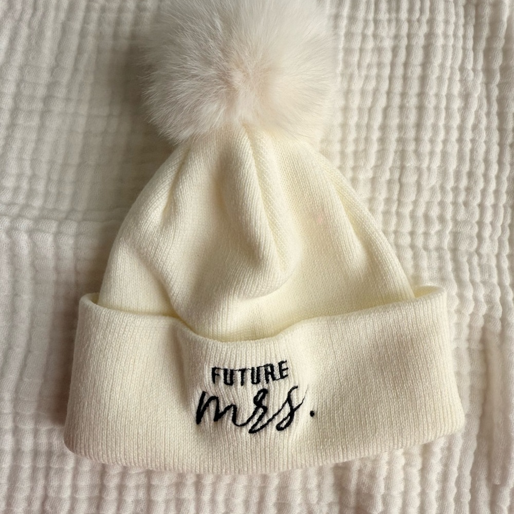 Future Mrs. Cream Beanie with Pom Pom